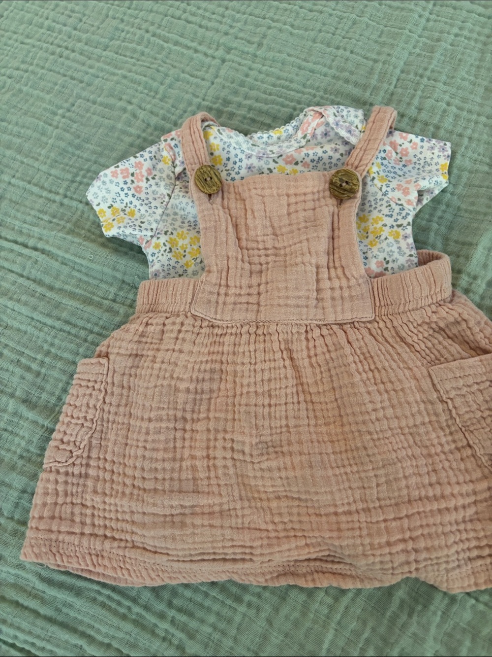 Mauve Textured Pinafore Overall Dress with Floral Tee for Kids